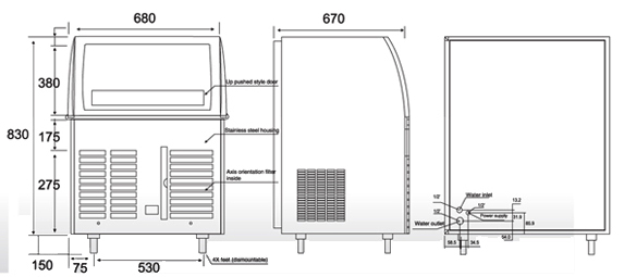 Tomori Cube Ice Maker AC175 Dimension